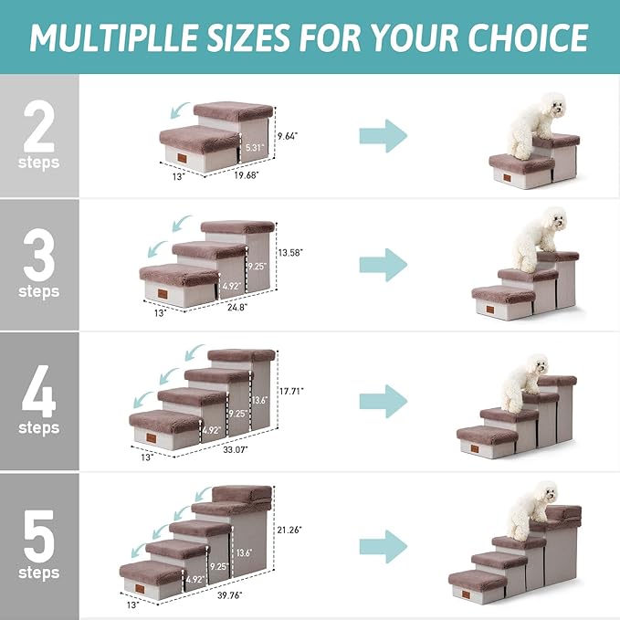 C0ZY KISS Dog Storage Stairs for Bed 21" H 39.7x13x21.2in, Brown, 5 Tiers