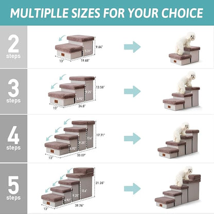 C0ZY KISS Dog Storage Stairs for Bed 21" H 39.7x13x21.2in, Brown, 5 Tiers
