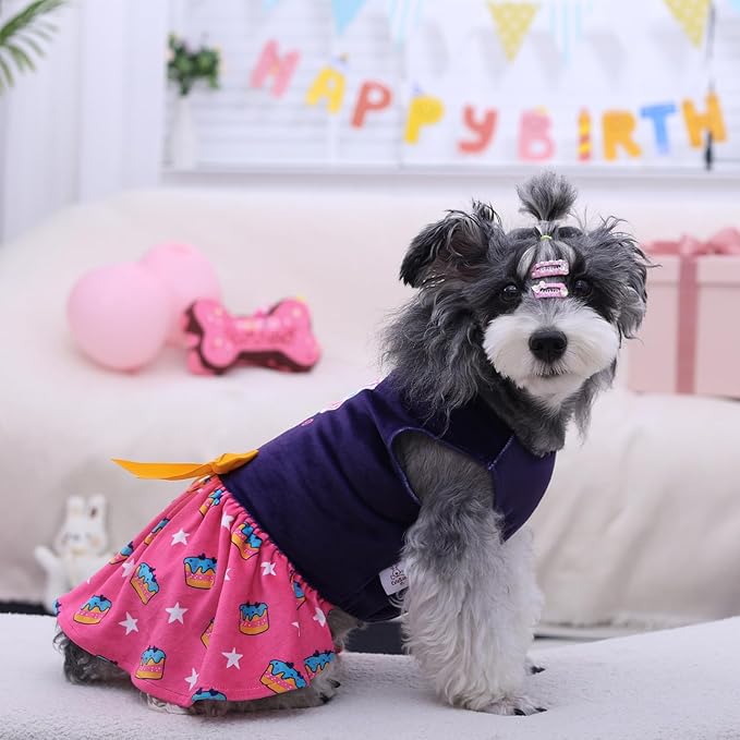CuteBone Birthday Dog Dresses Velvet Holiday Small Dogs Clothes Onesie Pet Apparel Girl Puppy Skirt with Bow Hair Rope CVA51S-D