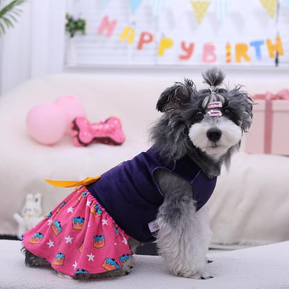 CuteBone Birthday Dog Dresses Velvet Holiday Small Dogs Clothes Onesie Pet Apparel Girl Puppy Skirt with Bow Hair Rope CVA51S-D