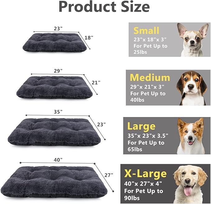 JOEJOY Large Dog Bed Crate Pad 40" x 27", Grey