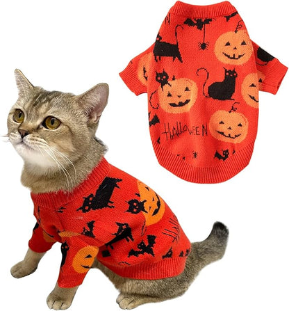 Halloween Sweater Costume for Dogs Cat Pumpkin Knitwear