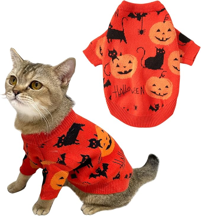 Halloween Sweater Costume for Dogs Cat Pumpkin Knitwear