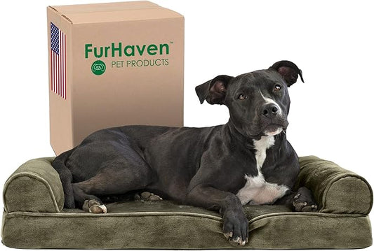 Furhaven Memory Foam Dog Bed for Medium/Small Dogs w/ Removable Bolsters & Washable Cover 35 lbs
