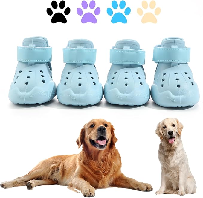 Dog Shoes, Dog Sandals for Hot Pavement Outdoor Dog Boots Non-Slip Waterproof Dog Booties for Summer 4Pcs Dog crocs with Rugged Sole Blue