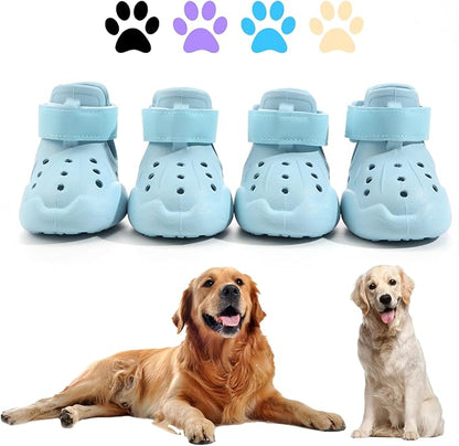 Dog Shoes, Dog Sandals for Hot Pavement Outdoor Dog Boots Non-Slip Waterproof Dog Booties for Summer 4Pcs Dog crocs with Rugged Sole Blue