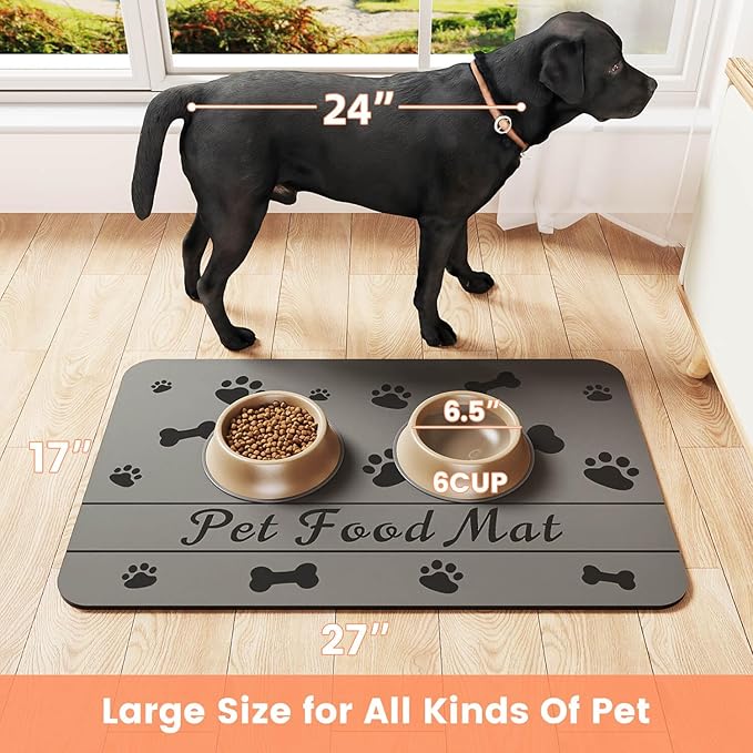 Pet Feeding Mat-Absorbent Pet Placemat for Food and Water Bowl (12"x20", Dark