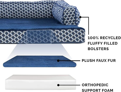 Furhaven Orthopedic Dog Bed for Large Dogs w/ Removable Bolsters & Washable Cover 125 lbs