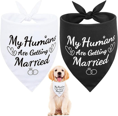 SZEE Wedding Dog Bandanas, My Humans are Getting Married Dog Bandanas for Dogs, Dog Engagement Wedding Party, Pet Wedding Photo Prop Bandana for Engagement, Gifts for Couples (White & Black, Small)