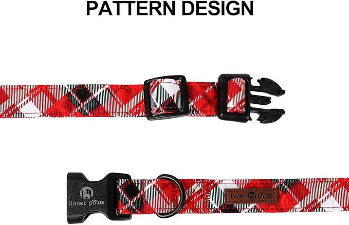 Lionet Paws Chirstmas Grid Dog Collar 8-12 inches
