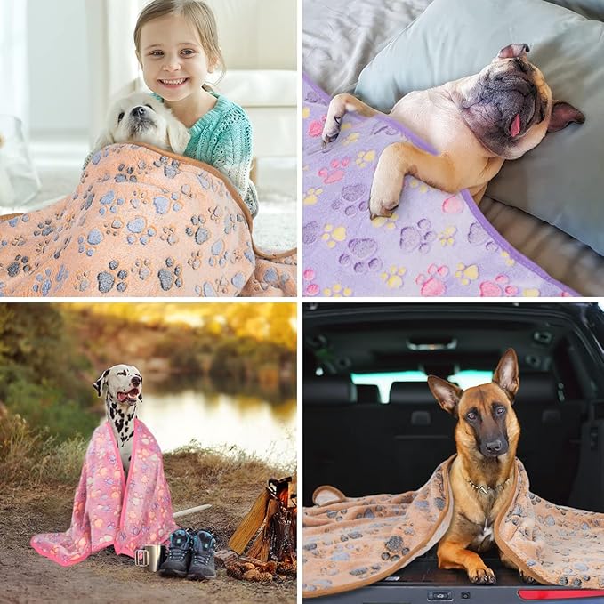 Dono 1 Pack 3 Dog Blankets, Soft Fluffy Fleece Pet Blanket Warm Sleep Mat Paw Print Design Puppy Kitten Throw Blanket Doggy Mat, Blanket for Dogs