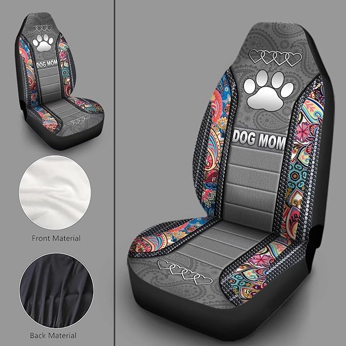 Dog Mom Paw Boho Floral Print Car Seat Covers
