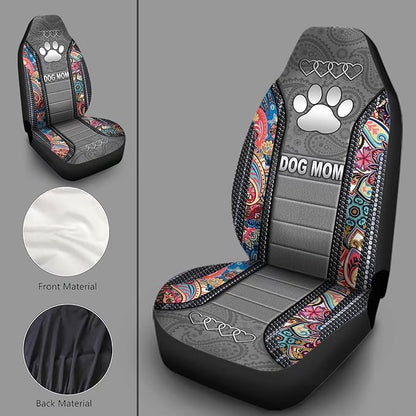 Dog Mom Paw Boho Floral Print Car Seat Covers
