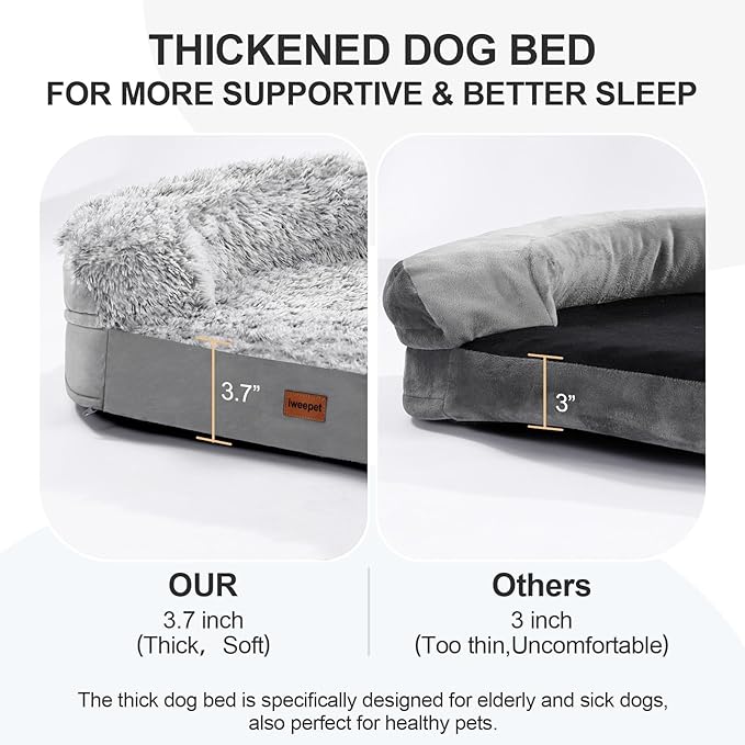 3.7 inch Thickened Orthopedic Dog Beds for Small Dogs, Supportive Dog Sofa Bed with 28D Egg-Crate Foam, Removable Washable Plush Cover, Waterproof Lining, Half-Round Design for Puppy,Senior Dog