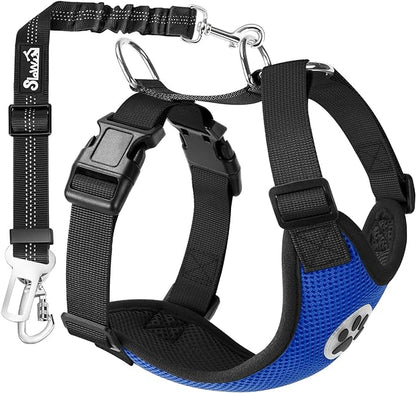 SlowTon Dog Seat Belt Harness for Car, Dog Car Harness Adjustable Mesh Breathable & Dog Seatbelt Safety Tether with Elastic Bungee for Small Medium Large Pets(Blue, Double Clip, L)