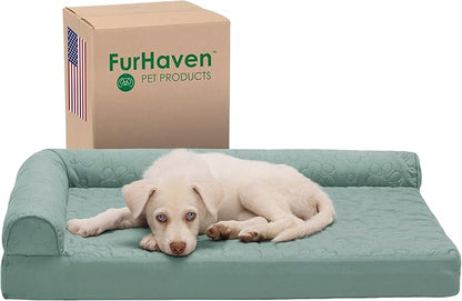 Furhaven Memory Foam Dog Bed for Medium/Small Dogs w/ Removable Bolsters & Washable Cover 35 lbs