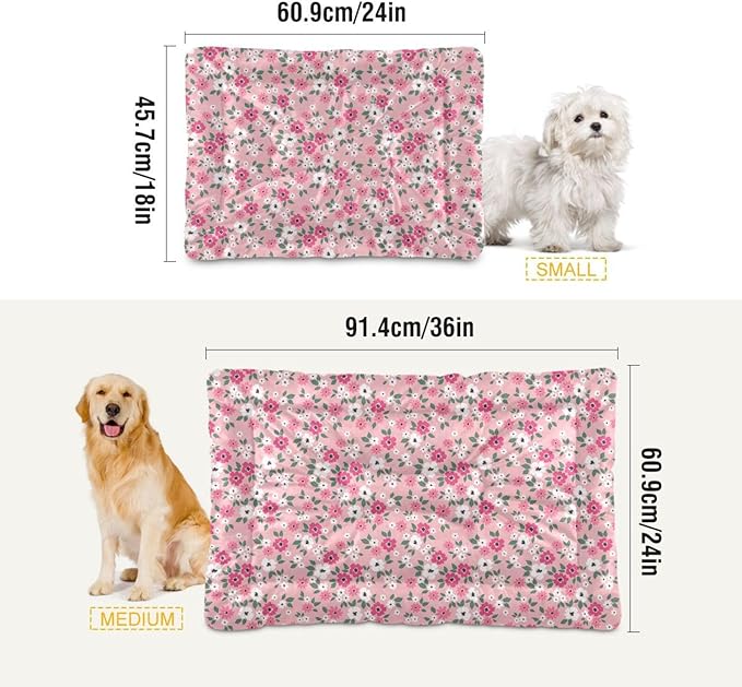 Pink Floral Pet Bed Pad Soft Dog Bed Mat with Anti-Slip Bottom