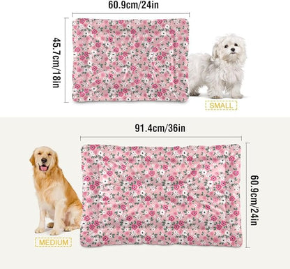 Pink Floral Pet Bed Pad Soft Dog Bed Mat with Anti-Slip Bottom