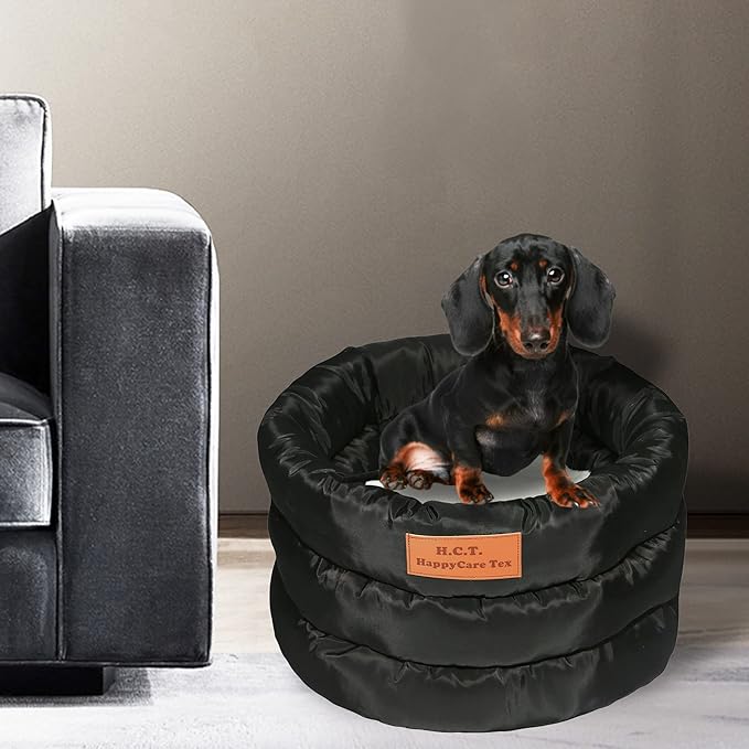 long rich Round Cushion Dog Cat Bed (16" x 16" x 10", Black)