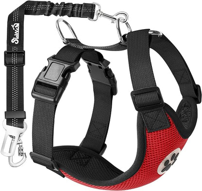 SlowTon Dog Seat Belt Harness for Car, Dog Car Harness Adjustable Mesh Breathable & Dog Seatbelt Safety Tether with Elastic Bungee for Small Medium Large Pets(Red, Double Clip, XXXS)