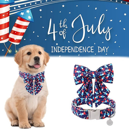 Patriotic Dog Collar with Bow Tie 4th of 8-12in