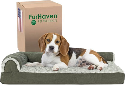 Furhaven Cooling Gel Dog Bed for Medium/Small Dogs w/ Removable Bolsters & Washable Cover 35 lbs