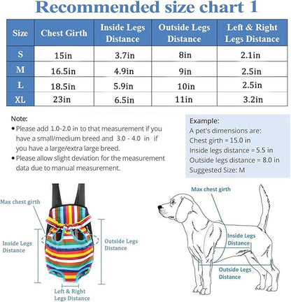 Dog Carrier Legs Out Front Pet Carrier Backpack Adjustable Puppy Cat Small Bag with Shoulder Strap and Sling for Traveling Hiking Camping Outdoor (XL, Rainbow)