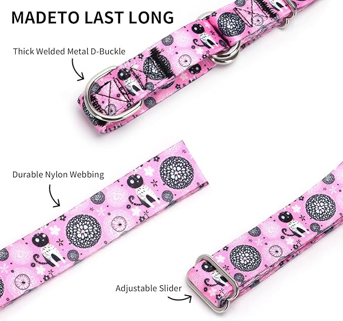 Martingale Dog Collars - Flower Multicolor Cute Patterns, Adjustable Nylon Training Dog Collar Suitable for Boy and Girl Dogs Medium Large Dogs (11, L)