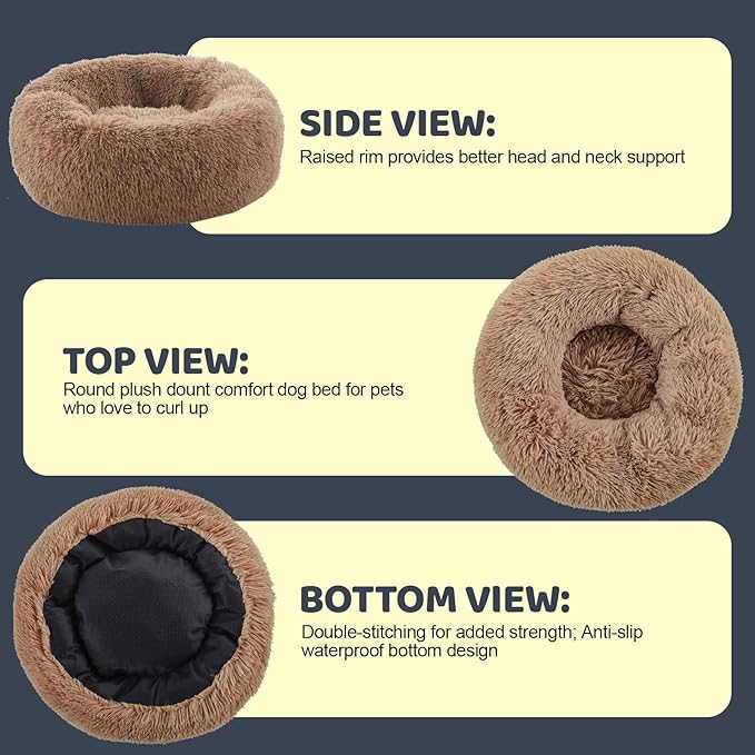 Calming Dog Bed for Medium Dogs 28", Brown