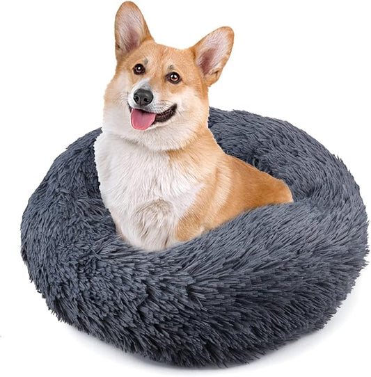 70cm Calming Dog Cat Bed, Plush Donut Pets Beds for Small Medium Large Dogs Cats, Soft Puppy Kitten Cuddler Round Bed Cushion, Washable Warm Dog Beds for Improved Sleeping