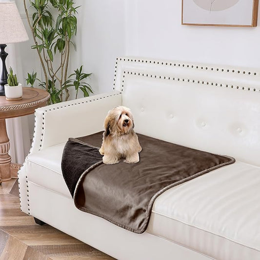 100% Waterproof Dog Blanket, 30x30 inches Soft Leak Proof Pet Couch Throw for Sofa, Bed Furniture Protector Covers from Dogs Puppys Cats Washable-Light Brown+Dark Brown