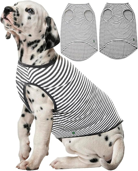 Dog Combed Cotton Tee Shirts,Soft Breathable Sun Protection Medium T-Shirt for Boy Girl Dogs,2 Pack Grey White Striped M