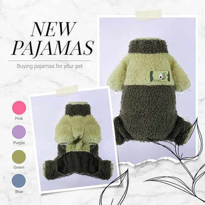 Dog Pjs for Small Dogs Chihuahua Yorkie Clothes Fleece Warm Puppy Pajamas Sweater Onesie Pink Pet Clothes Outfit Apparel (Green