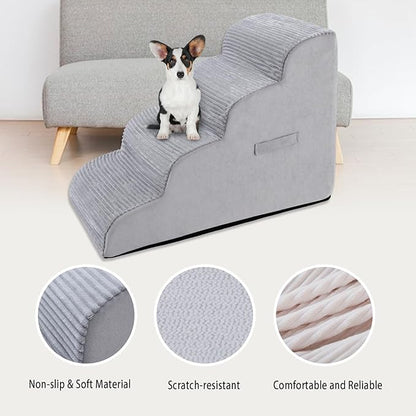 High Density Foam Dog Stairs Steps 20.8’’ Non-Slip 4-Tiers (Grey)