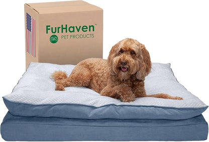 Furhaven Orthopedic Dog Bed for Large Dogs w/ Pillow Cushion Top & Removable Washable Cover 95 lbs