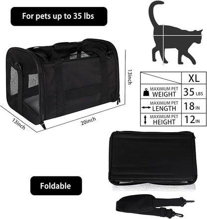 Cat Carrying Case - Pet Carrier Airline Approved, Protable and Breathable Pet Travel Carrier Removable Fleece Pad, Collapsible Cat Carrier Dog Carrier for Medium Cats Small Cats Dogs (X-Large, Black)