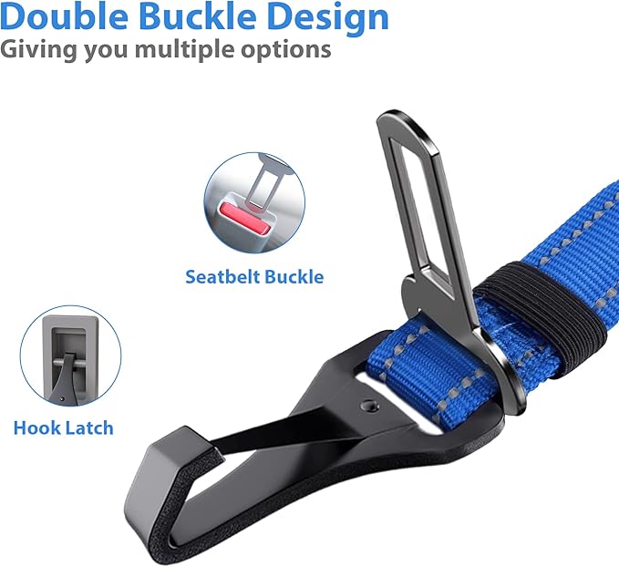 IOKHEIRA Dog Seatbelt, Updated Dog Seat Belt, Adjustable Dog Seatbelt Harness, Reflective Bungee Dog Car Seatbelt with Hook& Buckle, Dog Car Seat Belt with Aviation Aluminum Alloy Swivel Carabiner