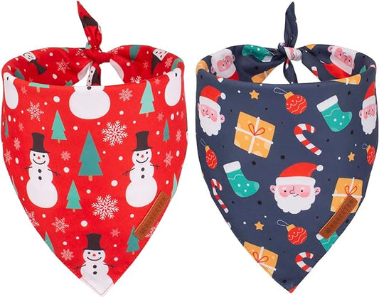 ADOGGYGO Christmas Dog Bandana, Snowman Santa Dog Scarf, Premium Durable Fabric, Adjustable Fit Dog Christmas Bandanas for Large and Extra Large Dogs Pets (X-Large, Christmas)