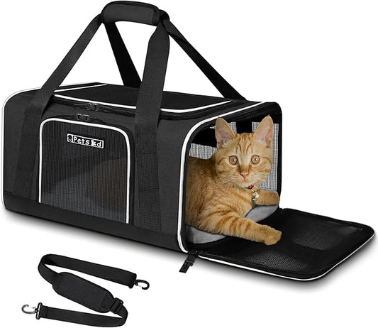 Petskd Pet Carrier 17x11x9.5 Alaska Airline Approved,Pet Travel Carrier Bag for Small Cats and Dogs, Soft Dog Carrier for 1-10 LBS Pets,Dog Cat Carrier with Safety Lock Zipper(Black)