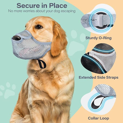 LUCKYPAW Dog Muzzle for Large Medium Small Dogs, Mesh Muzzle for Dog to Prevent Biting Chewing Licking Eating, Soft Dog Muzzle with Front Opening Design for Drinking Panting