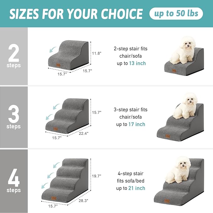 Dog Stairs for Couch or Low Bed 15.7x22.4x15.7in, Light 3 Tiers