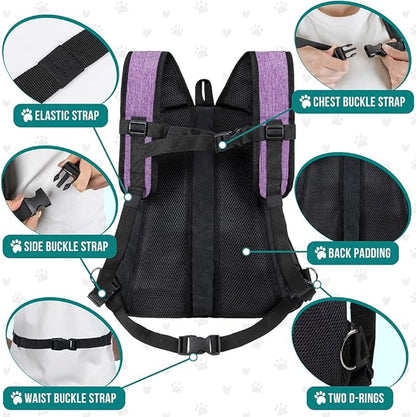 PetAmi Dog Front Carrier Backpack, Adjustable Dog Pet Cat Chest Carrier Backpack, Ventilated Dog Carrier for Hiking Camping Travel, Small Medium Dog Puppy Large Cat Carrying Bag, Max 10 lbs, Purple