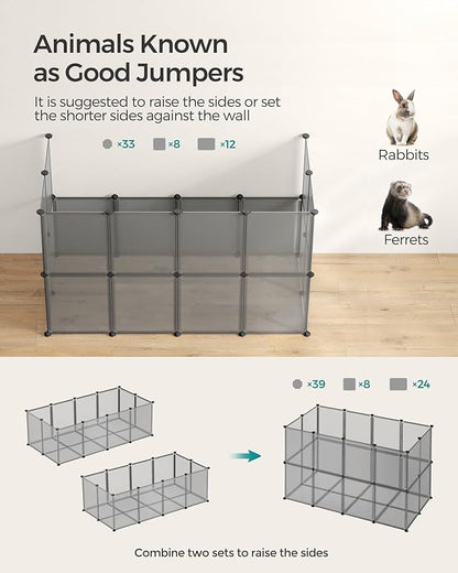 SONGMICS 20 Panels Pet Playpen with Floor, Small Animal Playpen, Pet Fence Indoor, DIY Plastic Enclosure for Guinea Pigs, Bunny, Hamsters, Hedgehogs, 56.3 x 28.7 x 18.1 Inches, Gray ULPC002G01