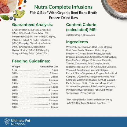 ULTIMATE PET NUTRITION Nutra Complete Bone Broth Infusions, 100% Freeze Dried Veterinarian Formulated Raw Dog Food with Antioxidants Prebiotics and Amino Acids, (1 Pound, Bone Broth Fish)