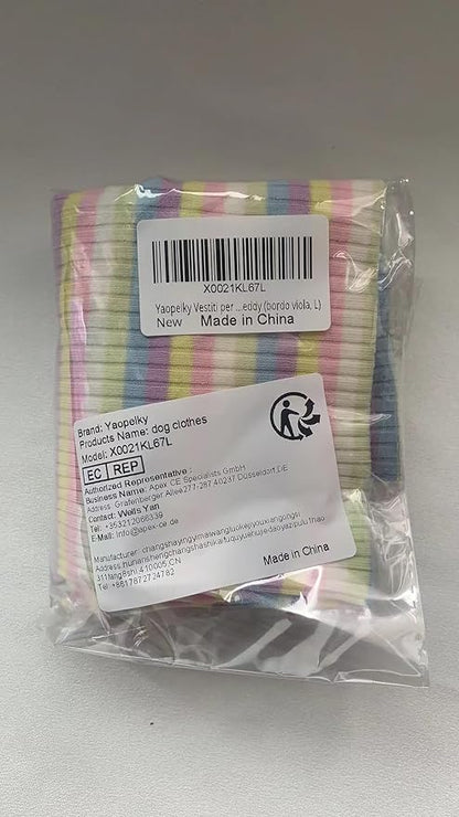 Small Medium Dog Clothes Rainbow Striped Dog Shirts Stretchable Long Sleeve Cat T-Shirt Pet Outfits for Chihuahua Yorkie Teddy (Purple Edge