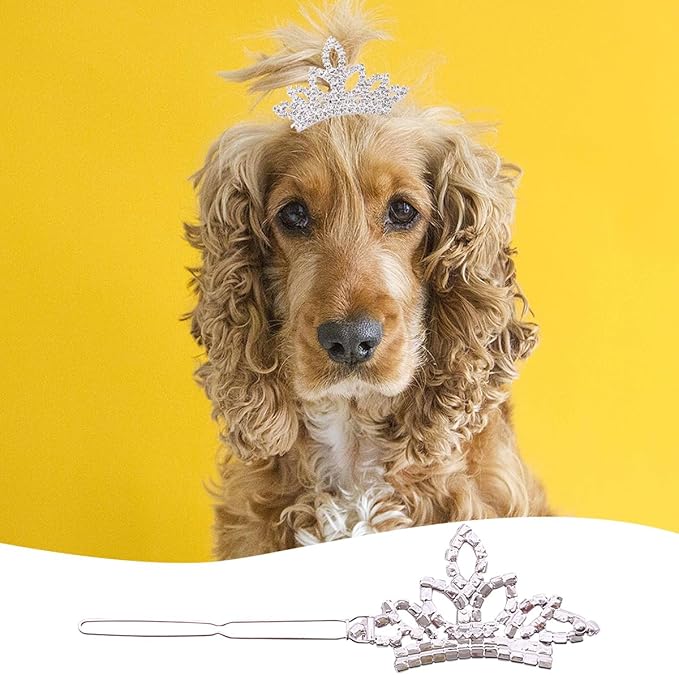 PET SHOW Dog Tiara Crown Hair Clips Bows (2pcs Silver