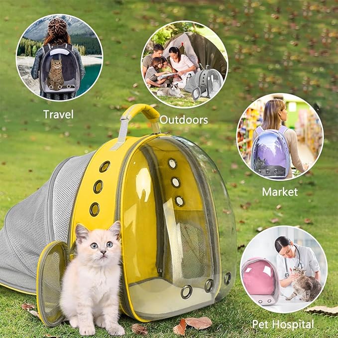 TOYSINTHEBOX Cat Backpack Carrier, Expandable Pet Bubble Backpack for Cat Small Dog Pet Travel Carrier Breathable Carrying Bag for Hiking, Travelling, Walking, Camping & Outdoor Up to 13 Lbs Yellow