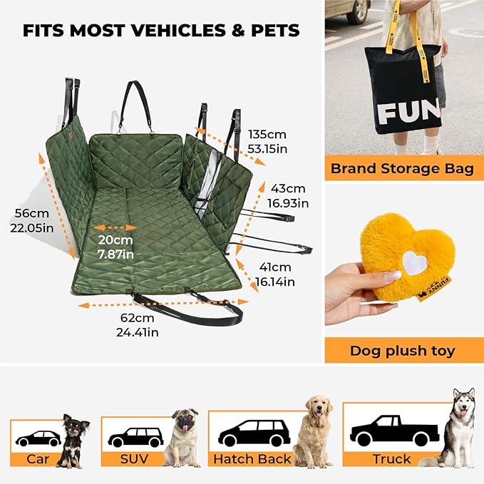 FUNNYFUZZY back seat extender for dogs 100% Waterproof