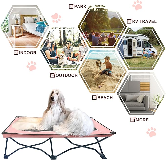 YEP HHO 47 Inches Long Elevated Folding Pet Bed Cot Travel Portable Breathable Cooling Textilene Mesh Sleeping Dog Bed (47 Inch (Pack of 1), Pink)