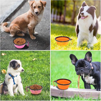 SLSON Collapsible Dog Bowls, 2 Pack, Portable Pet Feeding Watering Dish for Traveling with Carabiners (Small, Orange+Pink)